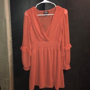 Medium Coral Long Sleeve Dress